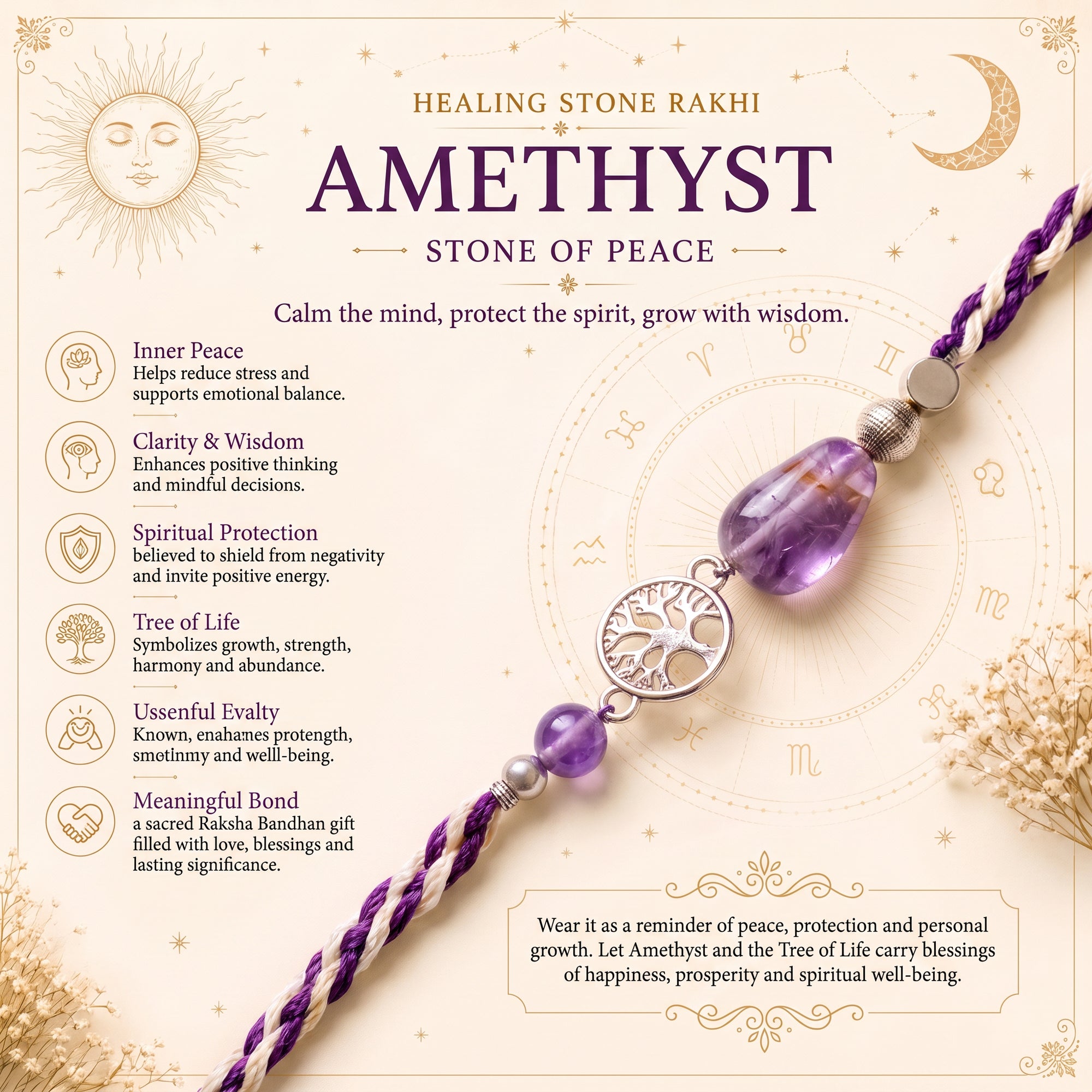 Amethyst with Tree of Life Rakhi