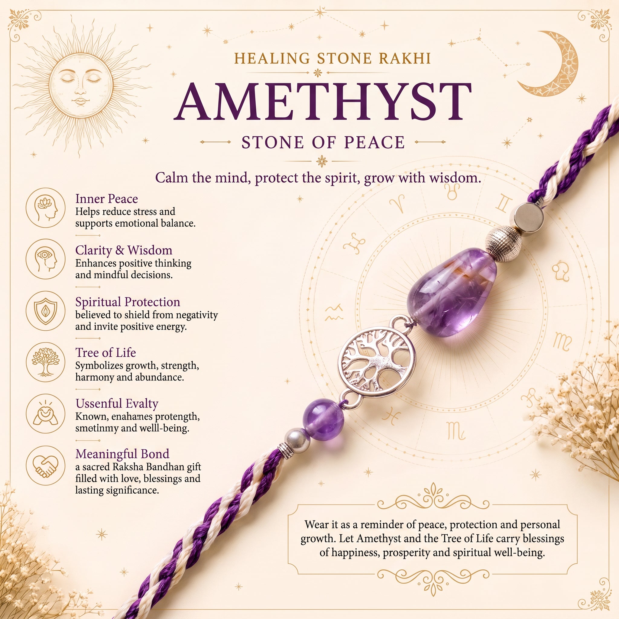 Amethyst with Tree of Life Rakhi