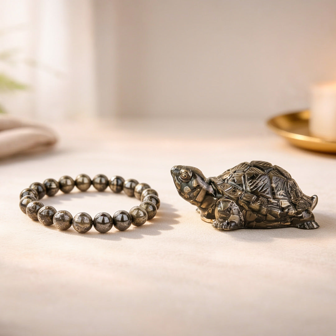 Vastu Shakti Combo( Pyrite tortoise + Pyrite bracelet )