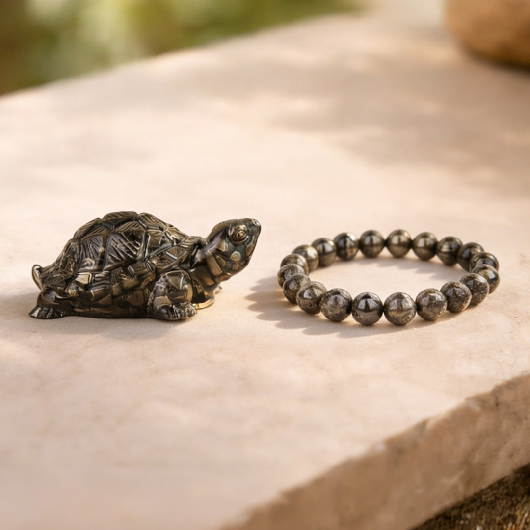 Vastu Shakti Combo( Pyrite tortoise + Pyrite bracelet )