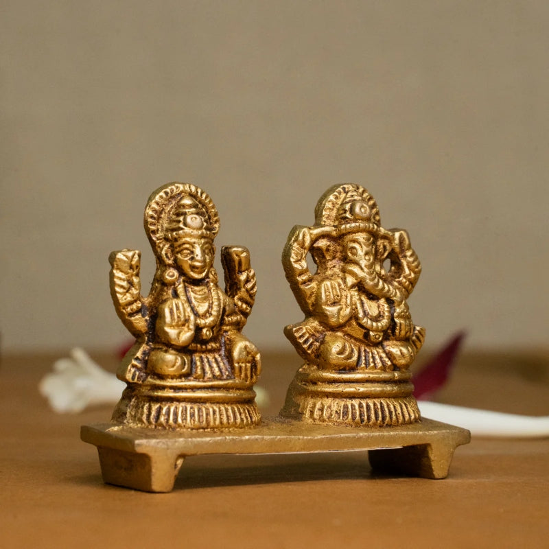 God Ganesha and Goddess Lakshmi Brass Idol
