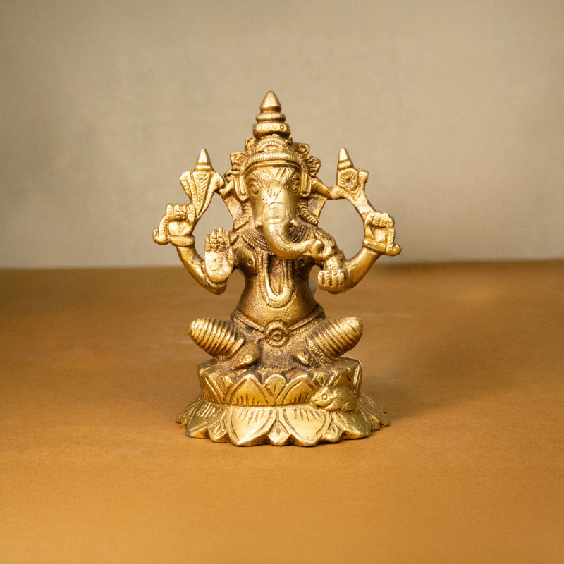 Shree Ganesh Murti “ Brass Idol of Vighnaharta kamal"