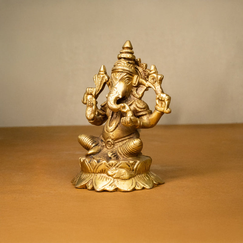 Shree Ganesh Murti “ Brass Idol of Vighnaharta kamal"