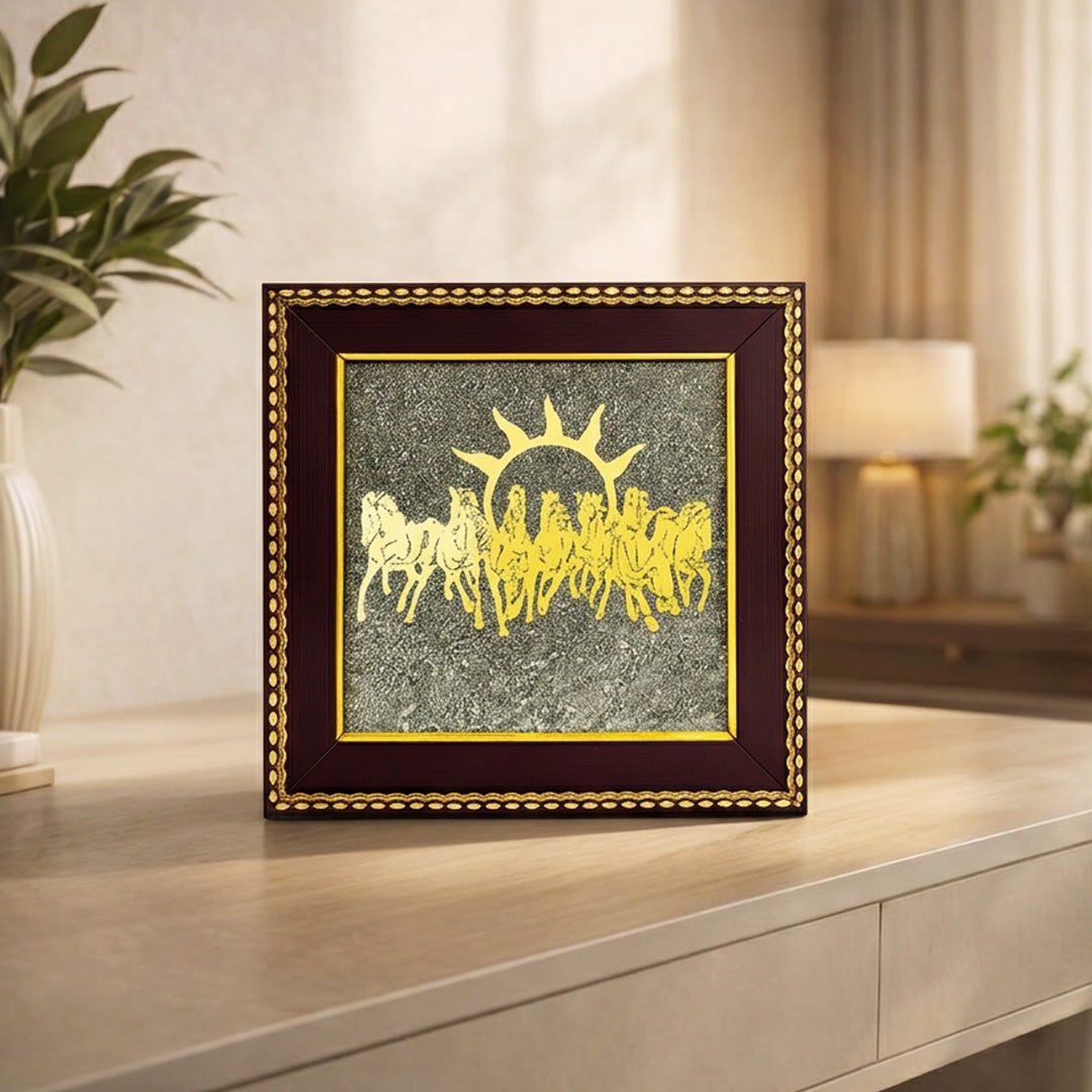 7 Horses on Raw Pyrite Frame – Symbol of Speed, Success & Prosperity