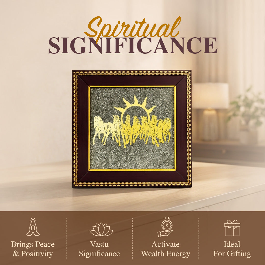7 Horses on Raw Pyrite Frame – Symbol of Speed, Success & Prosperity