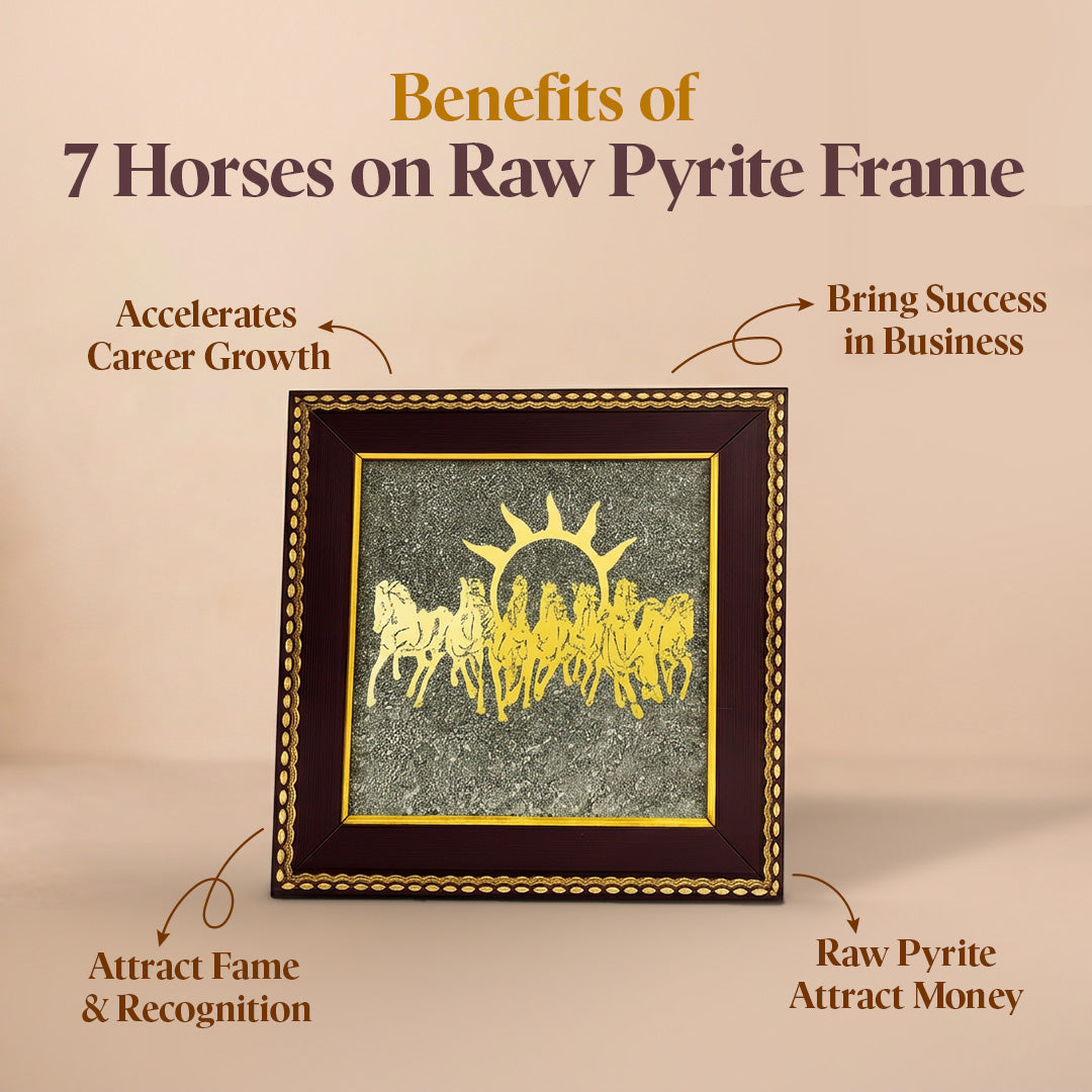 7 Horses on Raw Pyrite Frame – Symbol of Speed, Success & Prosperity