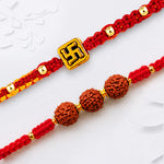 Swastik & Trinity Rudraksha Rakhi Set