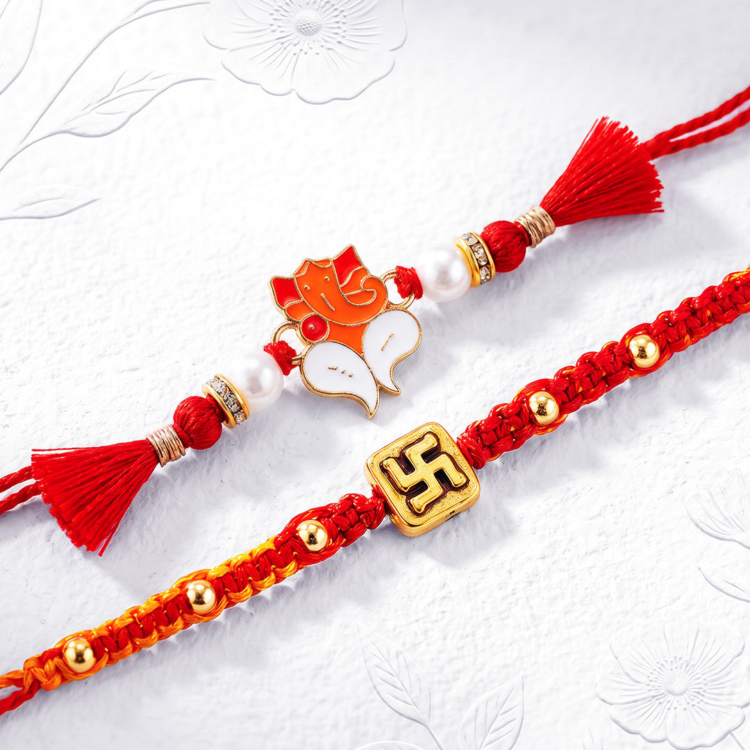Shree Ganesha & Swastik Rakhi Set