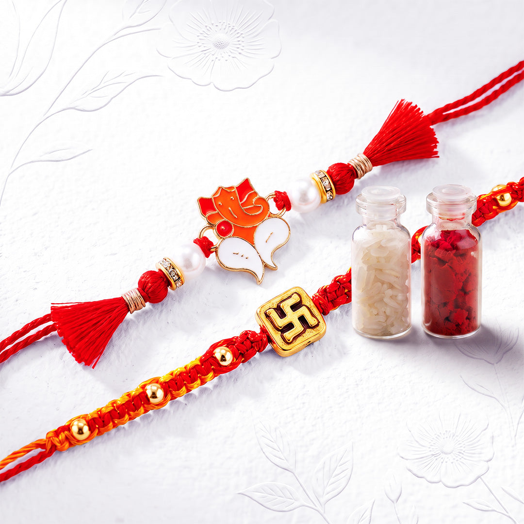 Shree Ganesha & Swastik Rakhi Set
