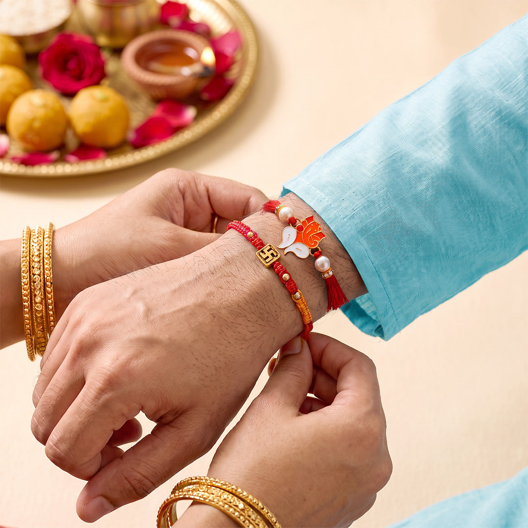 Shree Ganesha & Swastik Rakhi Set